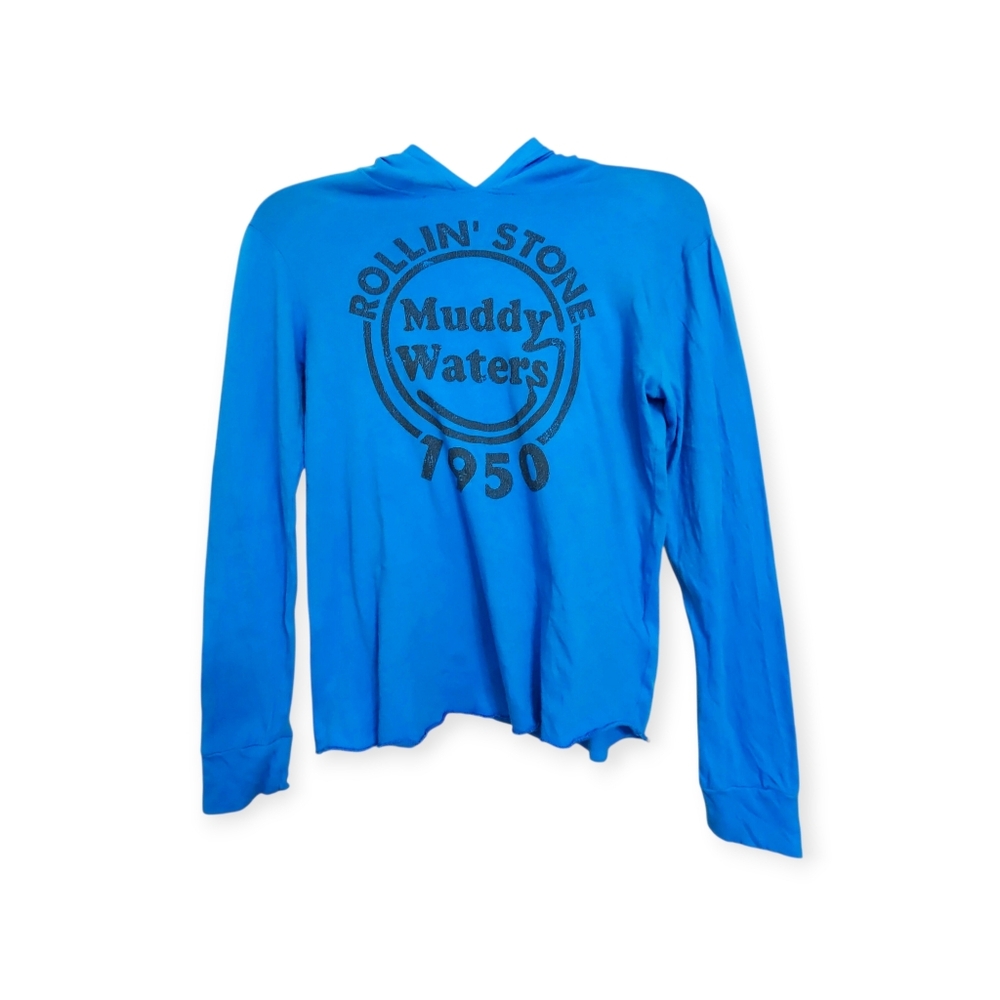 Rowdy Sprout Blue Hooded Long Sleeve Band Tee Rolling Stones Muddy Waters, 10